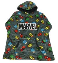 Šedá plyšová oversize mikina se superhrdiny a kapucí Marvel