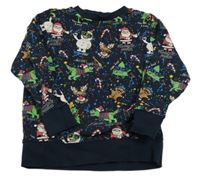 Tmavomodro-barevná mikina se Santou a diny Next