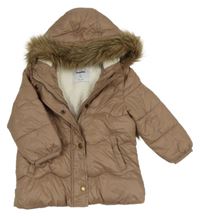 Starorůžová šusťáková zateplená bunda s kapucí s kožešinou Old Navy