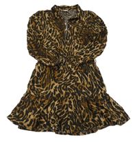 Hnědo-černé třpytivé šaty s leopardím vzorem 