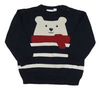 Tmavomodro-bílý pruhovaný svetr s medvídkem 