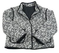 Tmavošedo-bílá květovaná šusťáková zateplená bunda Dunnes Stores