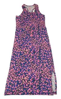 Tmavomodro-růžovo-černé šaty s leopardím vzorem We