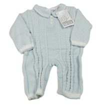 Nové - Světlemodrý vzorovaný pletený overal s límečkem 