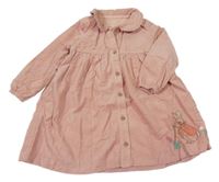 Růžové manšestrové podšité propínací šaty s králíkem a límečkem M&S