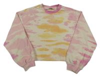 Béžovo-růžovo-žlutá batikovaná crop mikina H&M
