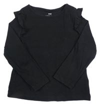 Černé žebrované triko s volánky H&M