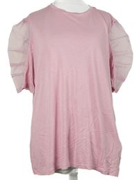 Dámské růžové tričko s šifonovými nabíranými rukávy Simply Be 