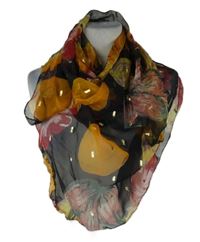 Dámský černo-barevný květovaný šifonový šátek 