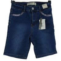 Nové - Dámské tmavomodré elastické riflové kraťasy s kamínky 