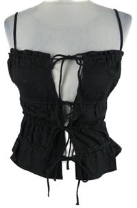 Dámský černý lněný zavazovací top H&M
