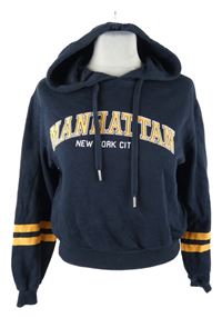 Dámská tmavomorá crop mikina s nápisem a kapucí H&M