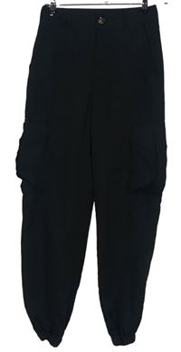 Dámské černé cargo šusťákové kalhoty s kapsami Shein 