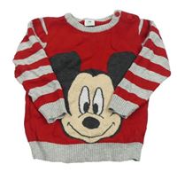 Červeno-pruhovaný svetr s Mickey Mousem zn. Disney