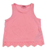 Neonově růžový crop top s krajkou Kiki&Koko