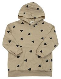 Béžová mikina se srdíčky a kapucí H&M