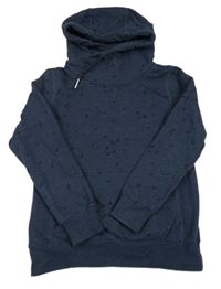 Tmavomodrá vzorovaná mikina s kapucí 