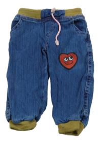 Modro-olivové cuff rifle se srdíčkem a úpletovým pasem 