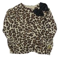 Hnědo -béžový vzorovaný propínací svetr s mašlí