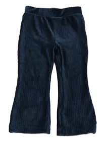 Tmavomodré sametové žebrované legíny 