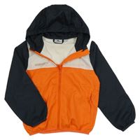 Tmavomodro-bílo-oranžová šusťáková funkční bunda s nápisem a kapucí Crane