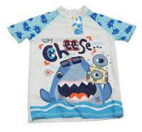 Nové - Bílo-modré UV tričko se žralokem