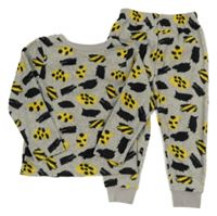 Šedo-žluto-černé vzorované chlupaté pyžamo