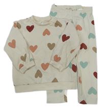 2set - Béžovo-barevná mikina se srdíčky + tepláky H&M