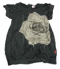 Tmavošedá šatová tunika s kytkou a flitry Name it