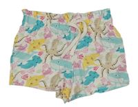 Bílé bavlněné kraťasy s barevnými zvířátky Topomini