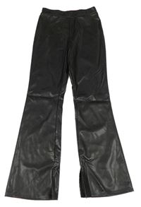 Černé koženkové flare kalhoty H&M