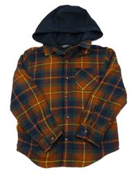 Rezavo-tmavomodrá kostkovaná košile s kapucí Primark