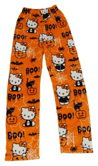 Oranžové chlupaté domácí kalhoty s Kitty a dýněmi 