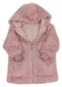 Světlerůžový kožešinový podšitý kabát s kapucí St. Bernard