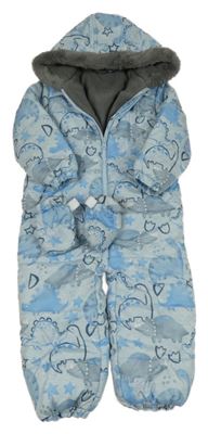 Světlemodrá šusťáková kombinéza s dinosaury a kapucí + rukavice Dunnes