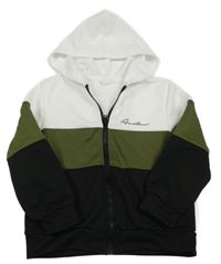 Bílo-khaki-černá propínací mikina s kapucí Shein