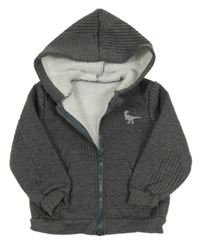 Tmavošedá vzorovaná propínací zateplená mikina s dinem a kapucí Shein