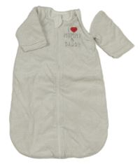 Šedo-bílý pruhovaný sametový zateplený spací pytel s nápisem a odepínacími rukávy C&A