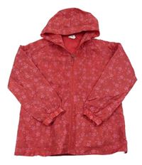 Malinová květovaná šusťáková lehká bunda s kapucí 