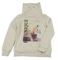 Béžová melírovaná mikina s koněm a komínovým límcem