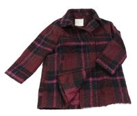 Vínovo-tmavomodrý kostkovaný podšitý kabát Next