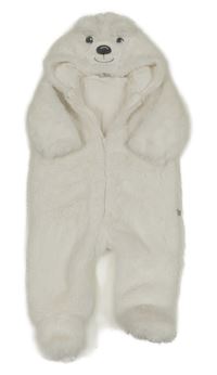 Bílá chlupatá kombinéza s kapucí - medvěd