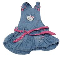 Modré riflové laclové šaty s Kitty a páskem 