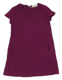 Purpurové žebrované teplákové šaty s kamínky Zara