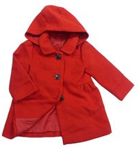 Červený flaušový podšitý kabát s kapucí Matalan