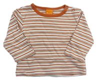 Bílo-oranžovo-béžové pruhované triko Pusblu