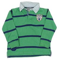 Zeleno-tmavomdré pruhované polo triko s košilovým límečkem