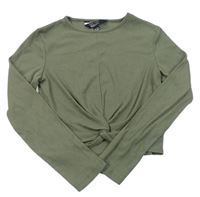 Khaki žebrované crop triko New Look