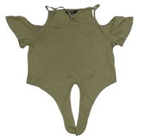 Khaki crop tričko s volnými rameny New Look