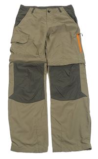 Béžovo-hnědé šusťákové outdoorové kalhoty Quechua 
